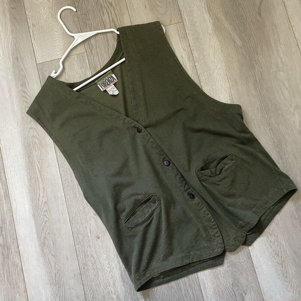 Vintage Utility Vest forenza cotton check sleeveless mens Green (medium) outdoor
